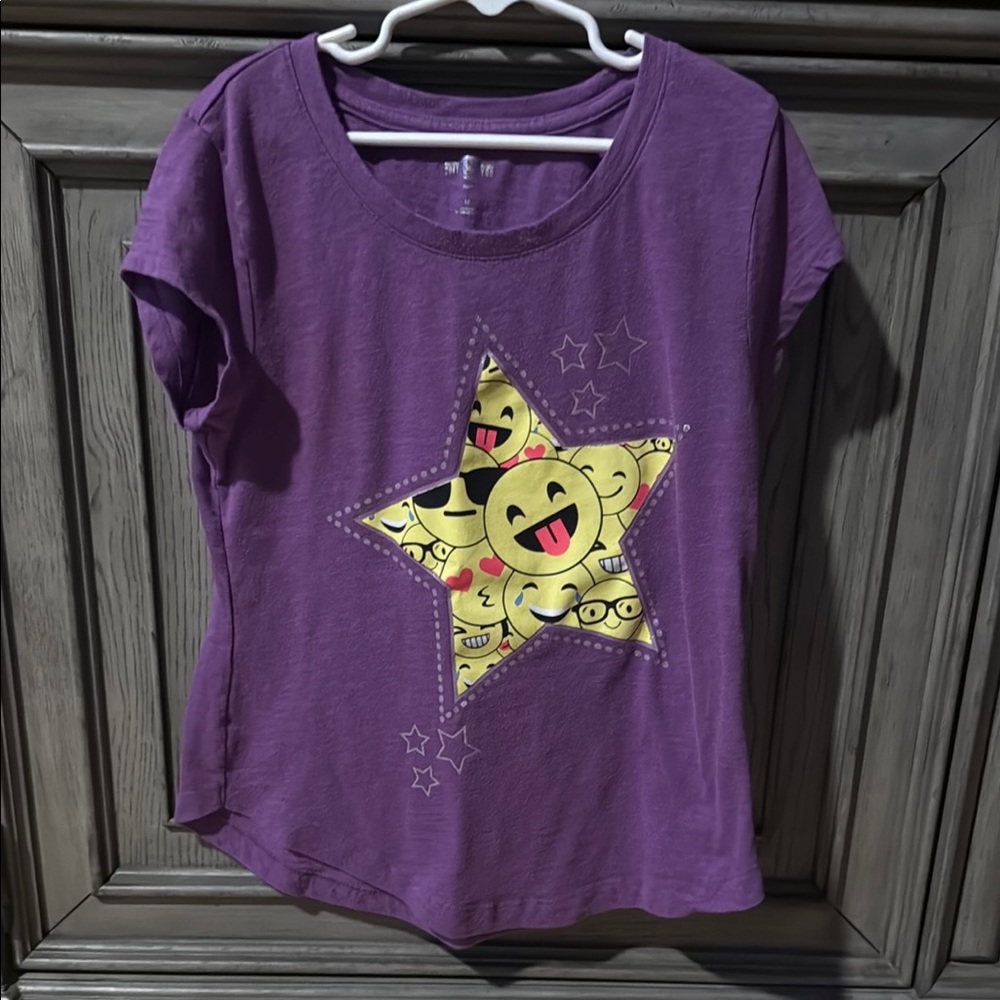 Pre -Owned Girls Shirt Size 12! Purple Emoji Star Kids T-Shirt